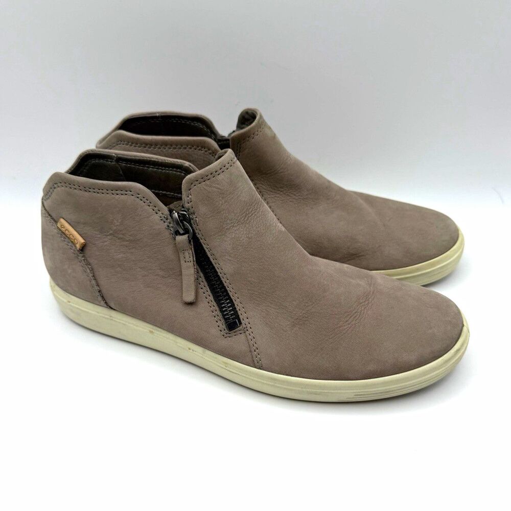 ECCO Soft 7 Women's Leather Low Bootie Zipper Sneakers Warm Grey Size 39 US 8.5